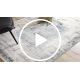 DISTIN 0845A white / navy blue / blue modern carpet - Abstraction, frame, vintage, fringes